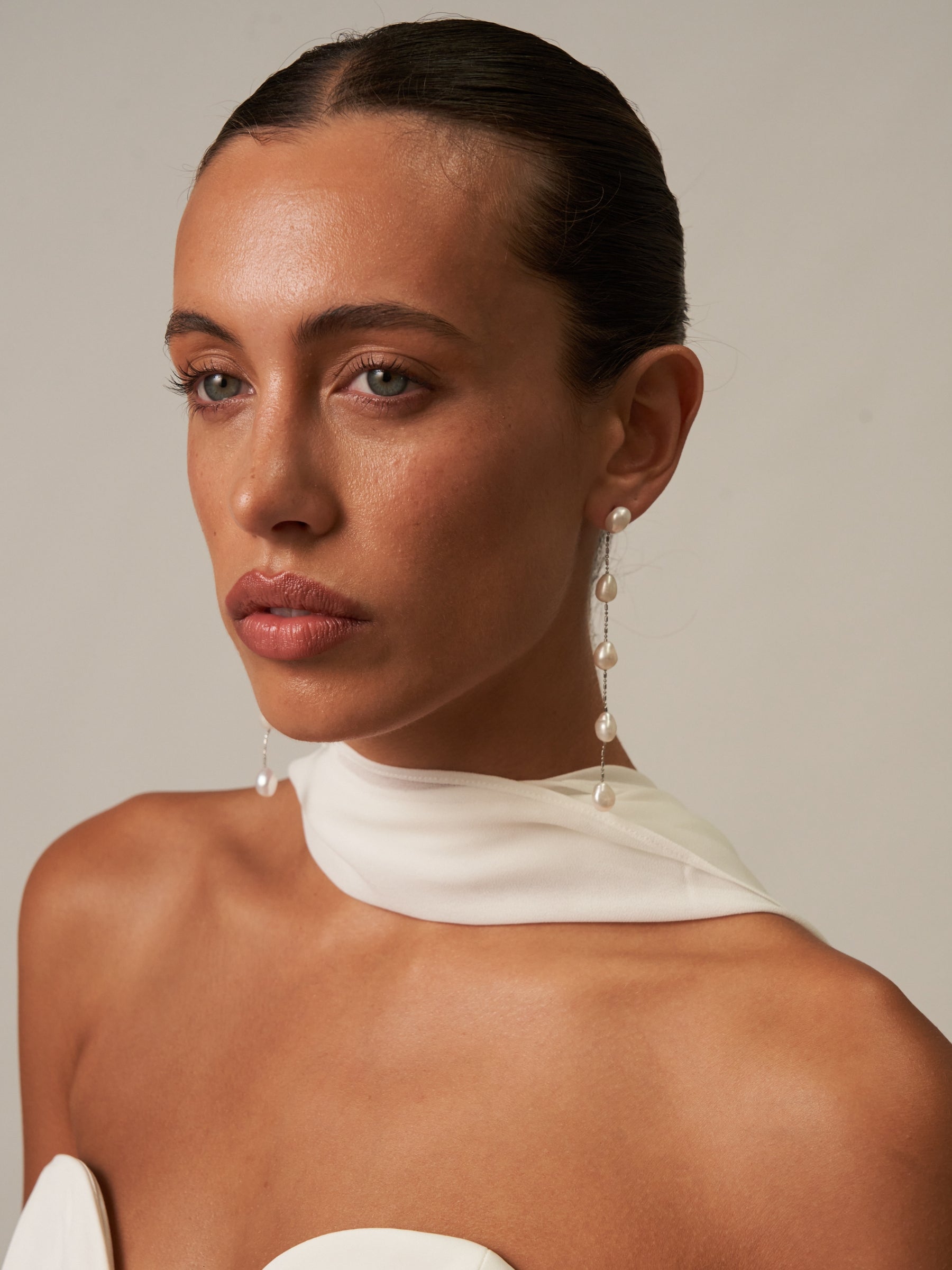 Five Pearl Large Drop Dangle Earrings