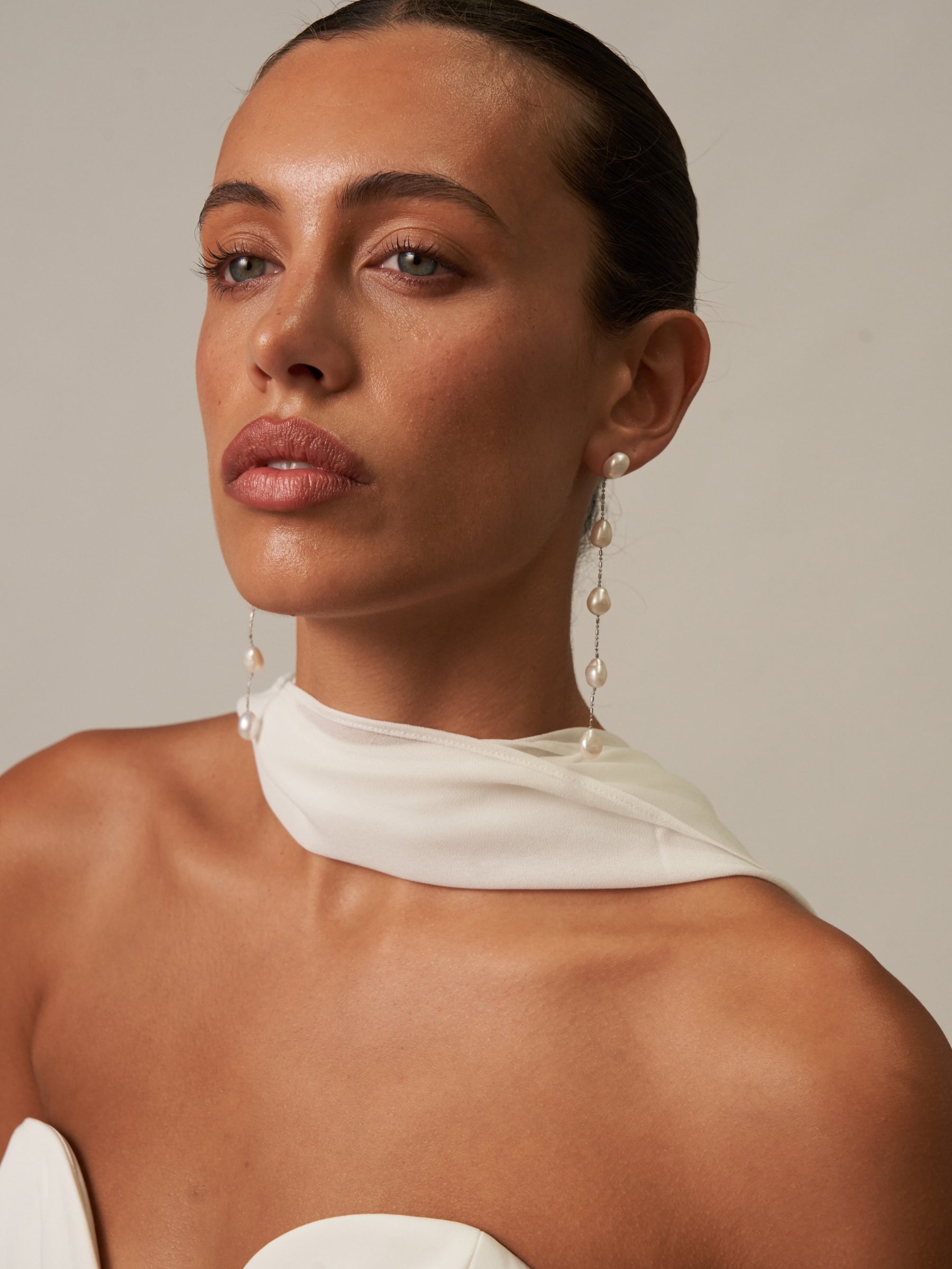Five Pearl Large Drop Dangle Earrings