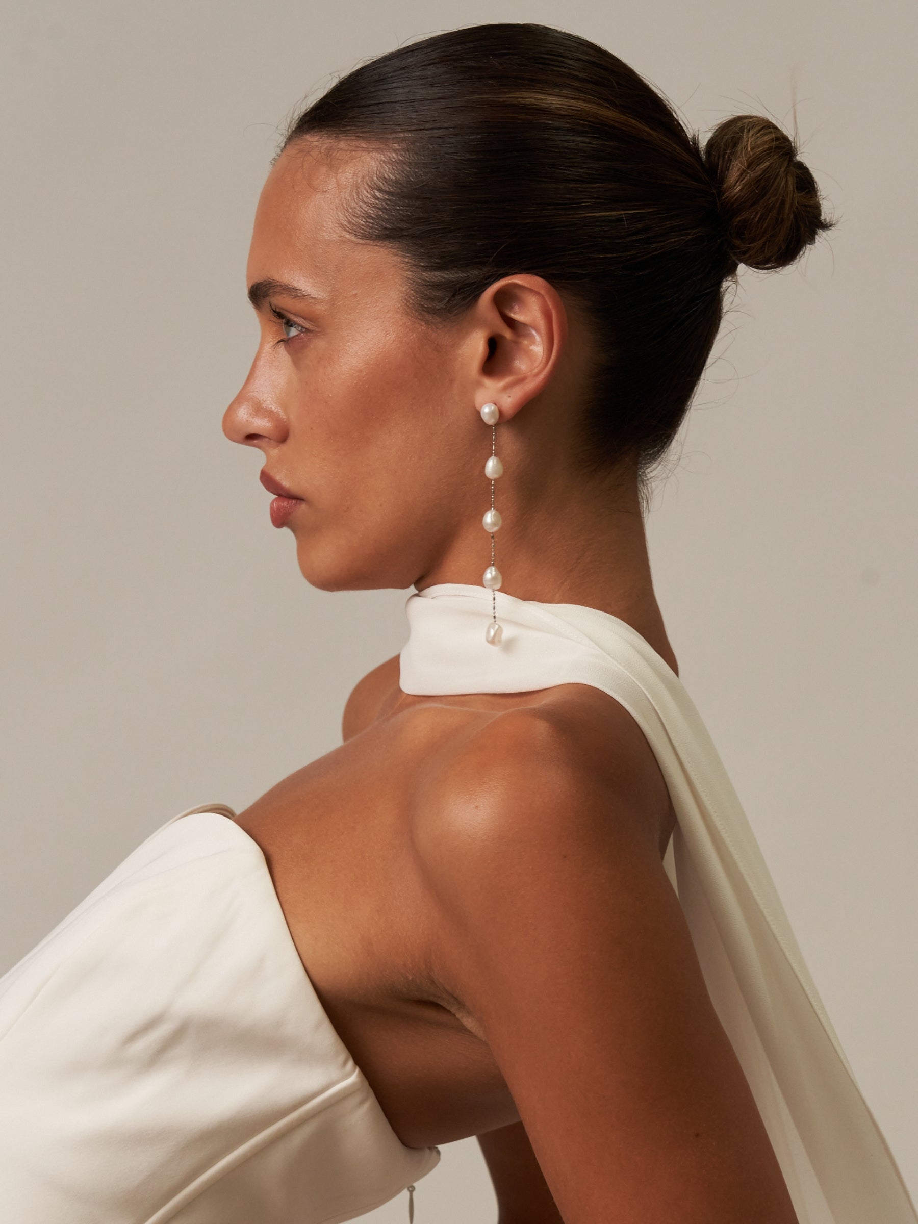 Five Pearl Large Drop Dangle Earrings