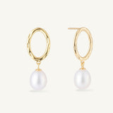 Gold Oval Pearl Earrings