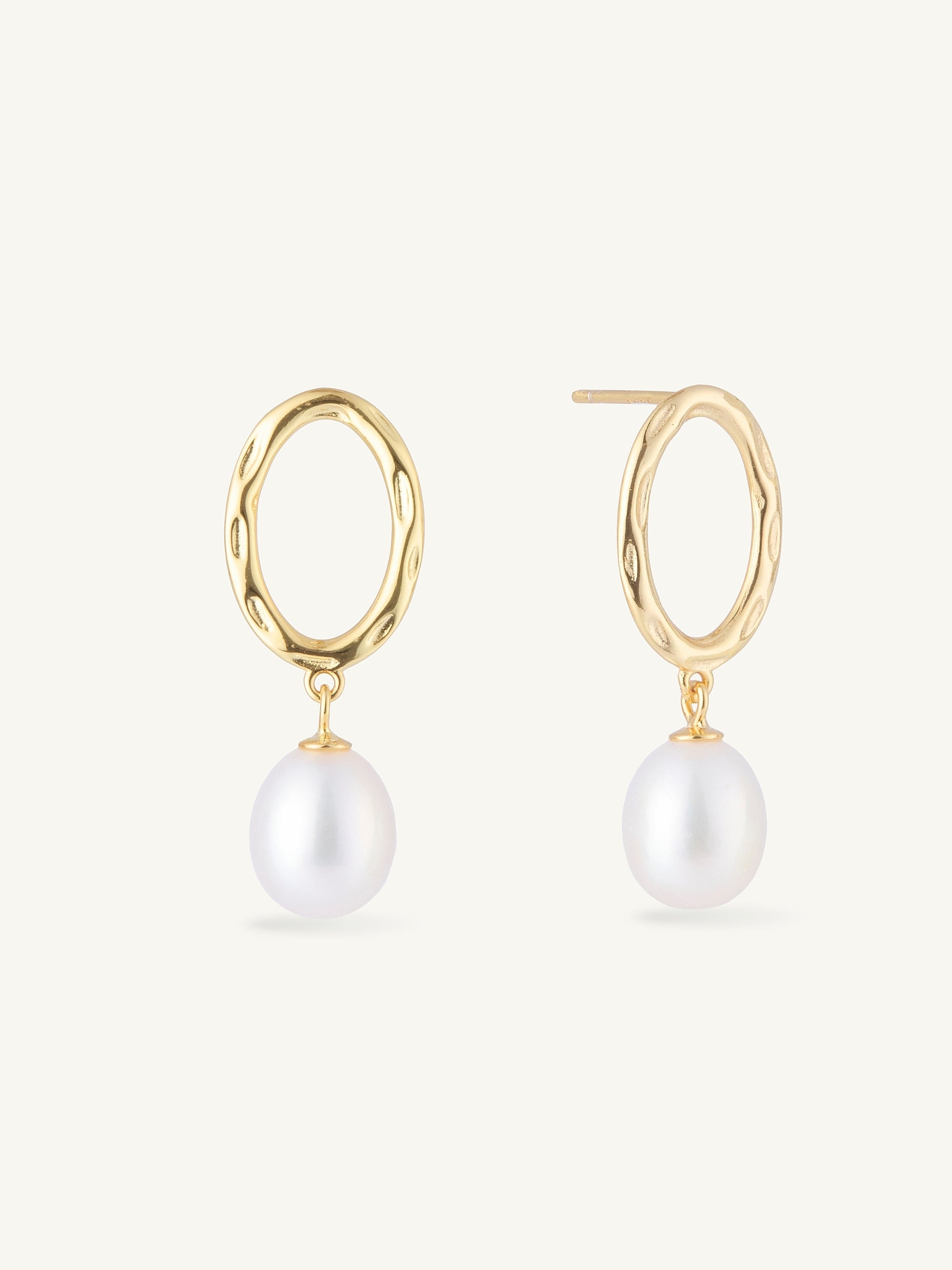 Gold Oval Pearl Earrings