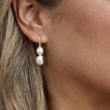 Double Pearl Hook Drop Earrings Gold