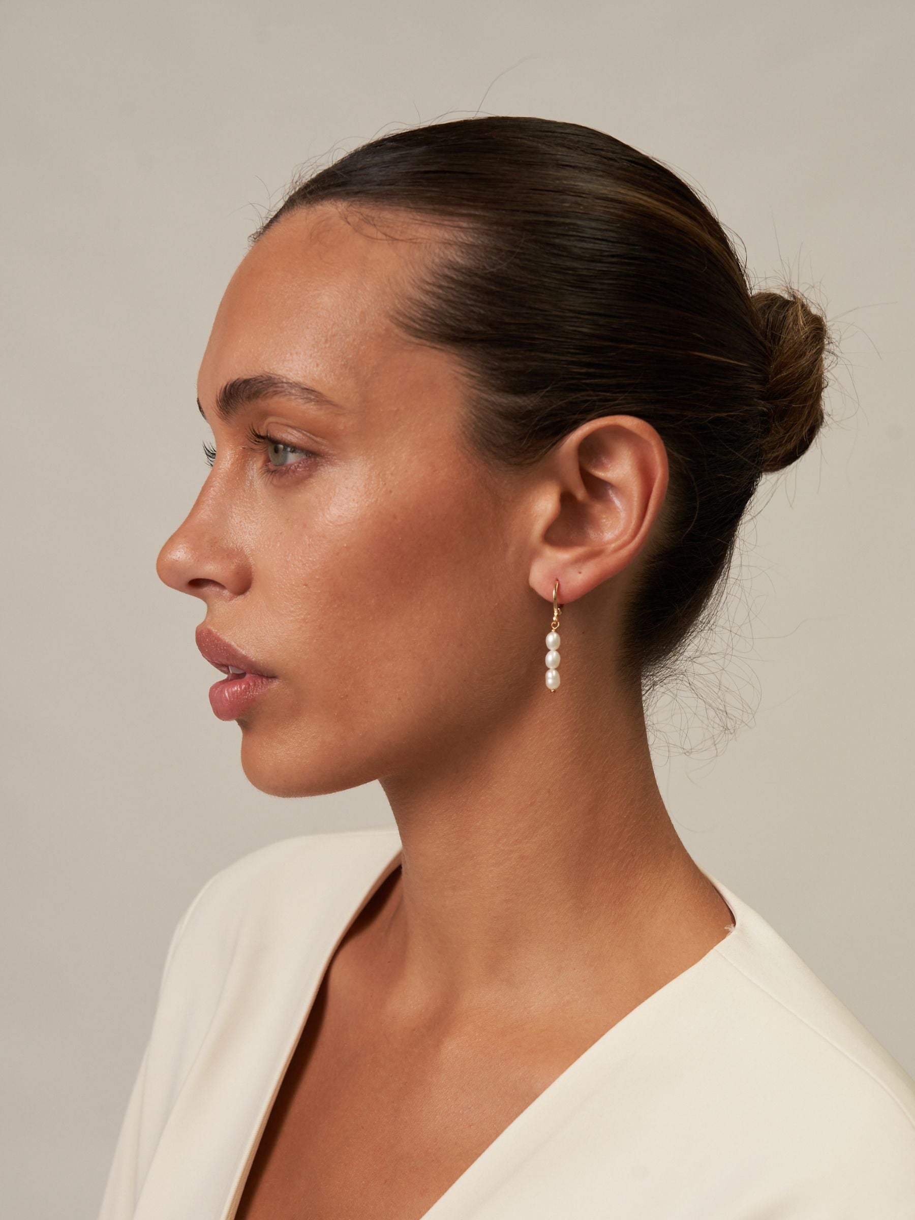 Three Pearl Small Gold Hoop Earrings
