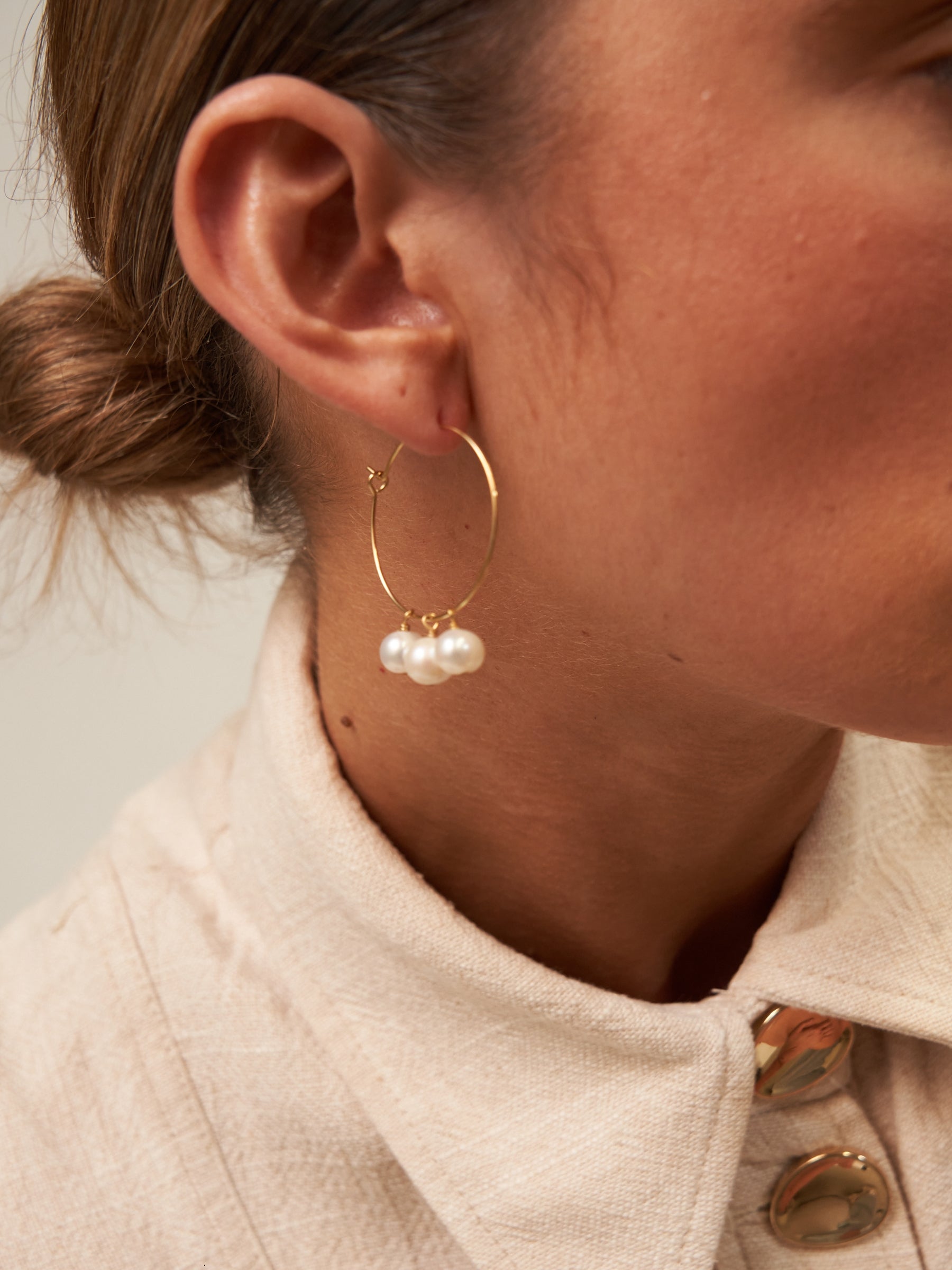 Three Pearl Hoop Earrings