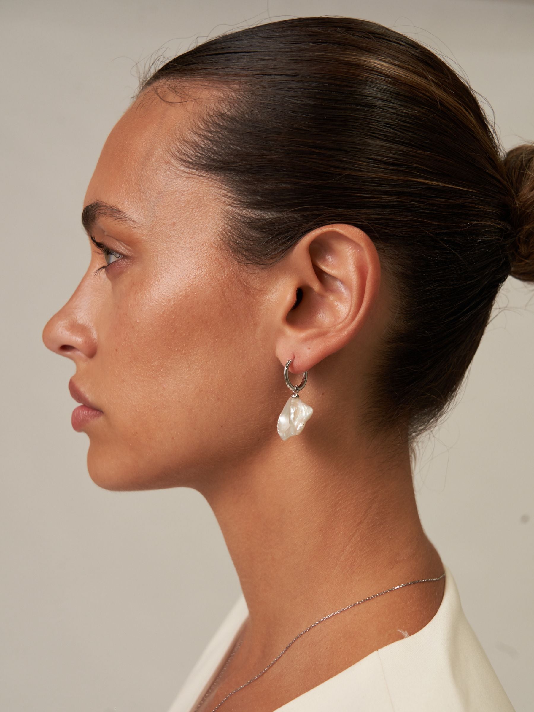 Baroque Pearl Drop Hoop Earrings