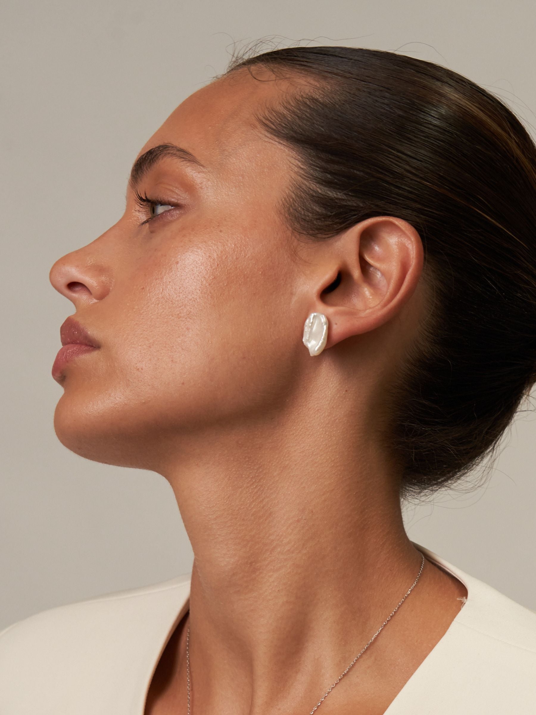 Large White Baroque Pearl Stud Earrings