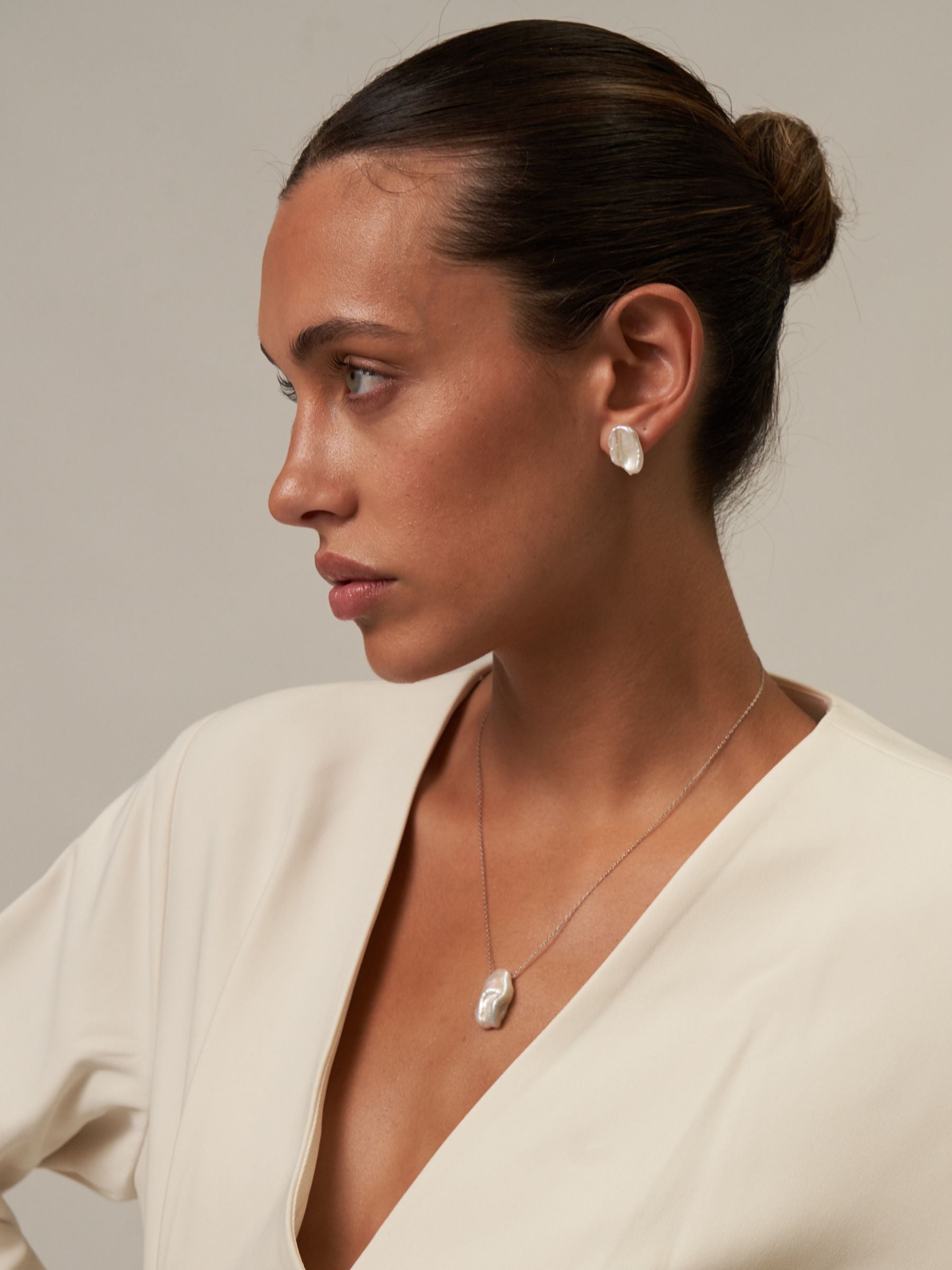 Large White Baroque Pearl Stud Earrings