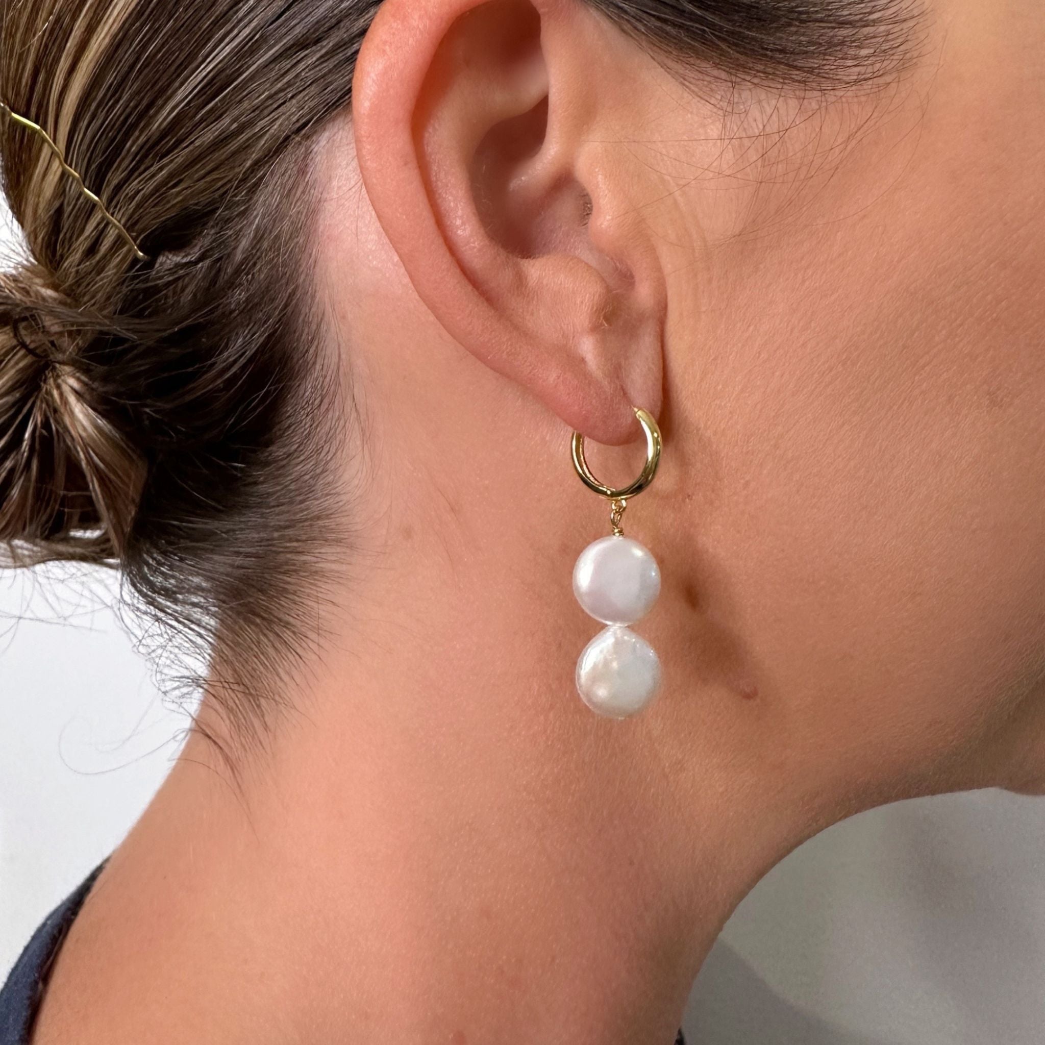 Pearl Drop Oval Hinge Hoop Earrings — Liza Michelle Jewelry