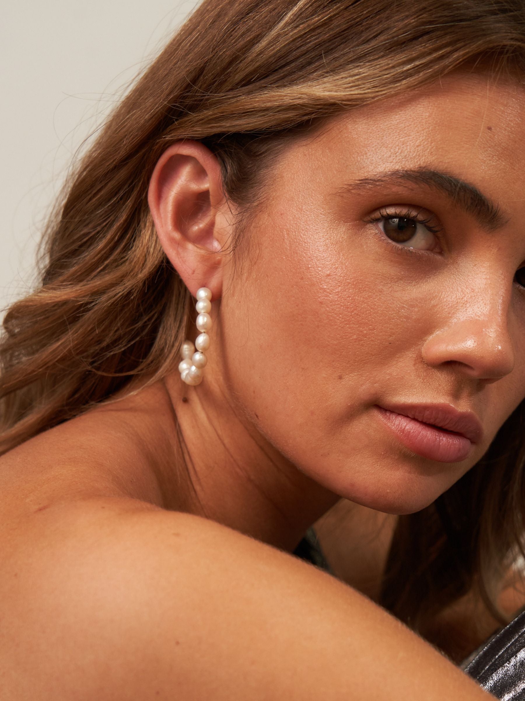 Large Baroque Pearl Hoop Earrings