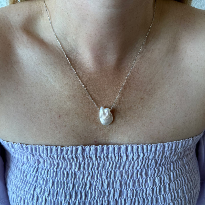 Keshi Pearl Pendant Necklace in Sterling Silver