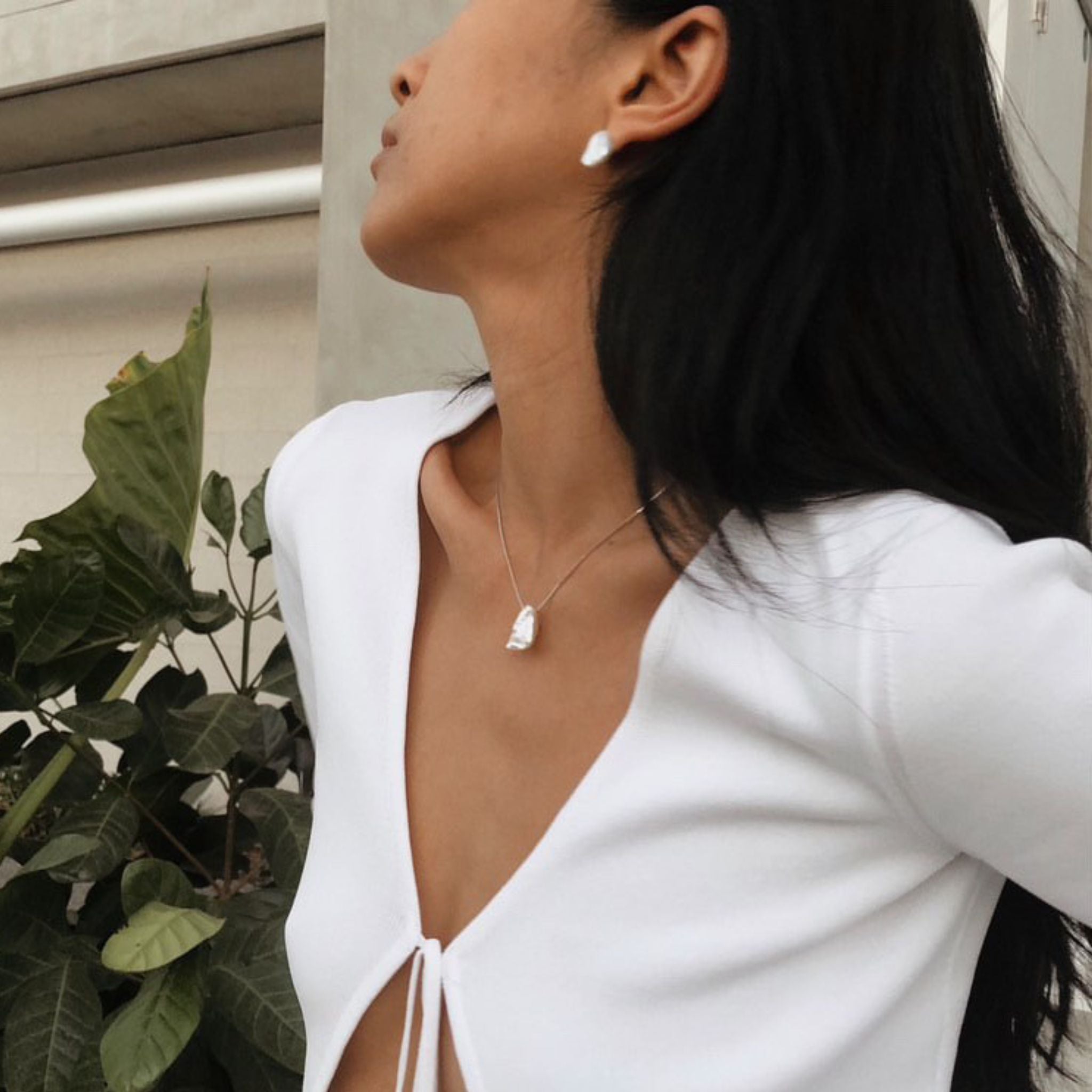 Keshi Pearl Pendant Necklace in Sterling Silver