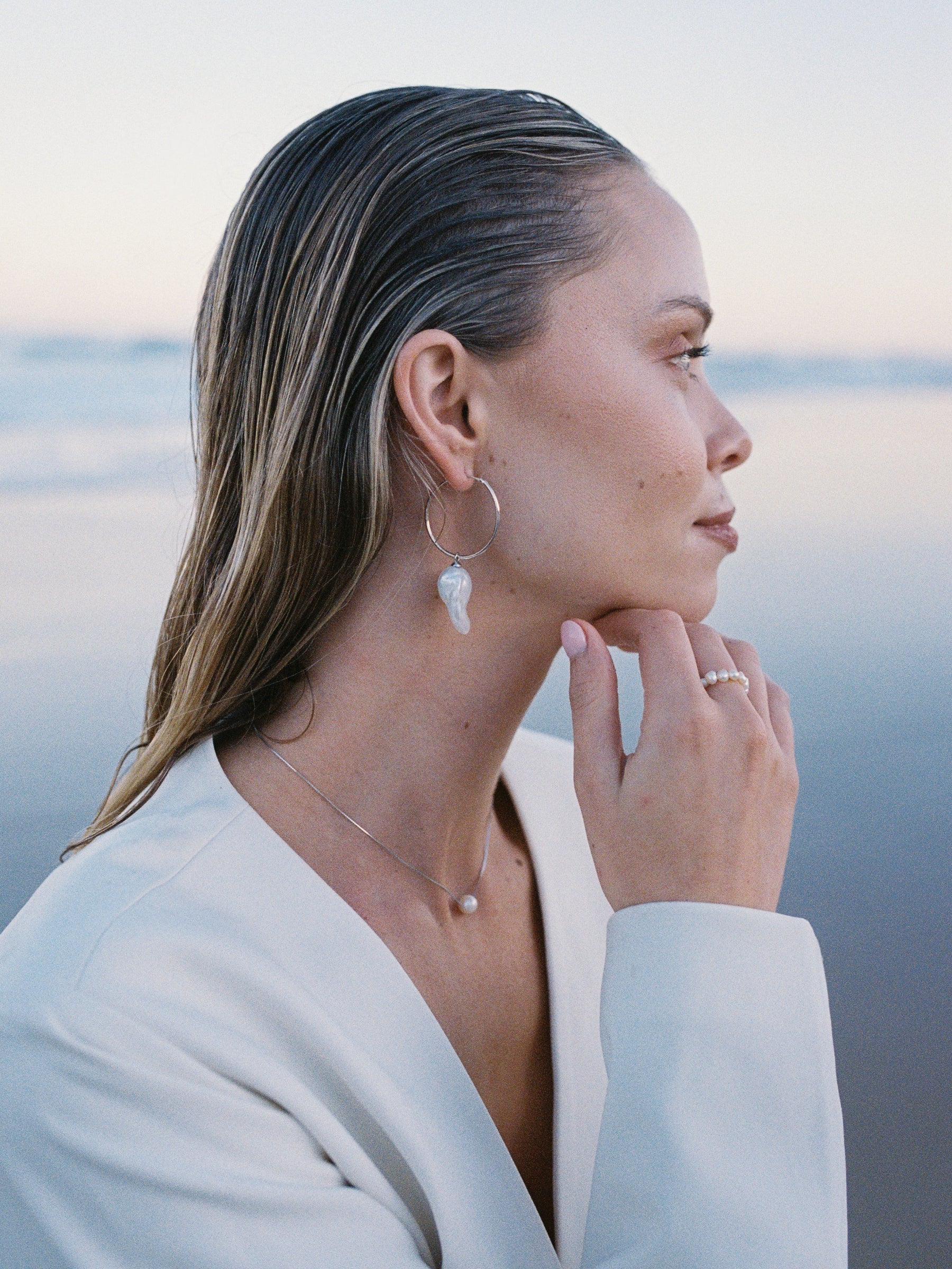 Large Fireball Baroque Pearl Hoop Earrings