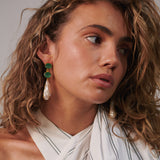 Green glass large pearl drop earrings