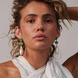 Green glass large pearl drop earrings