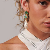 Green glass large pearl drop earrings