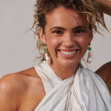Green glass large pearl drop earrings