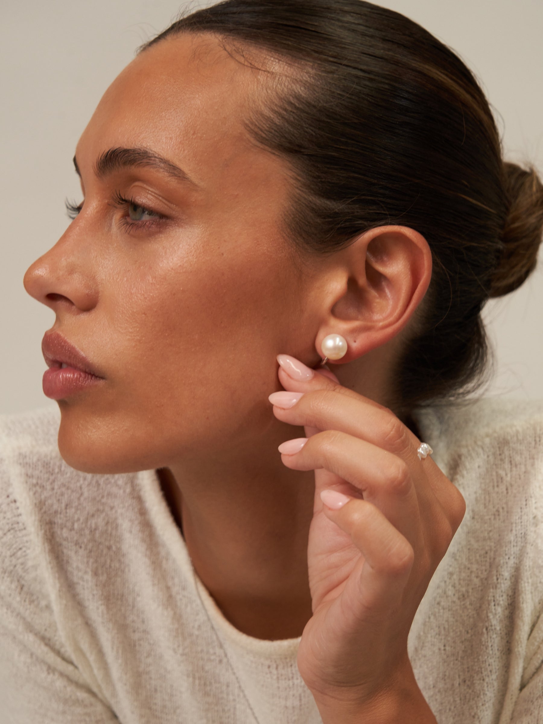 Large White Pearl clip on stud earrings