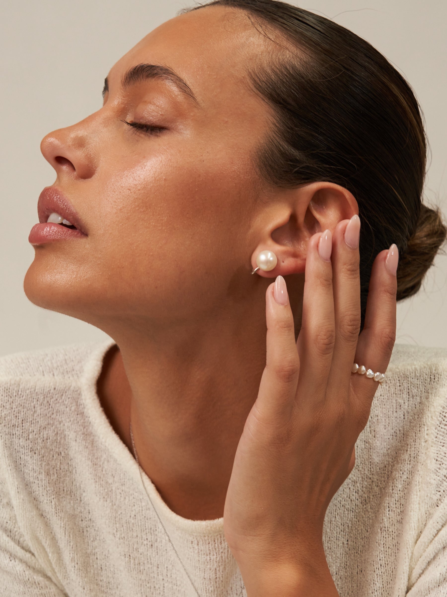 Large White Pearl clip on stud earrings