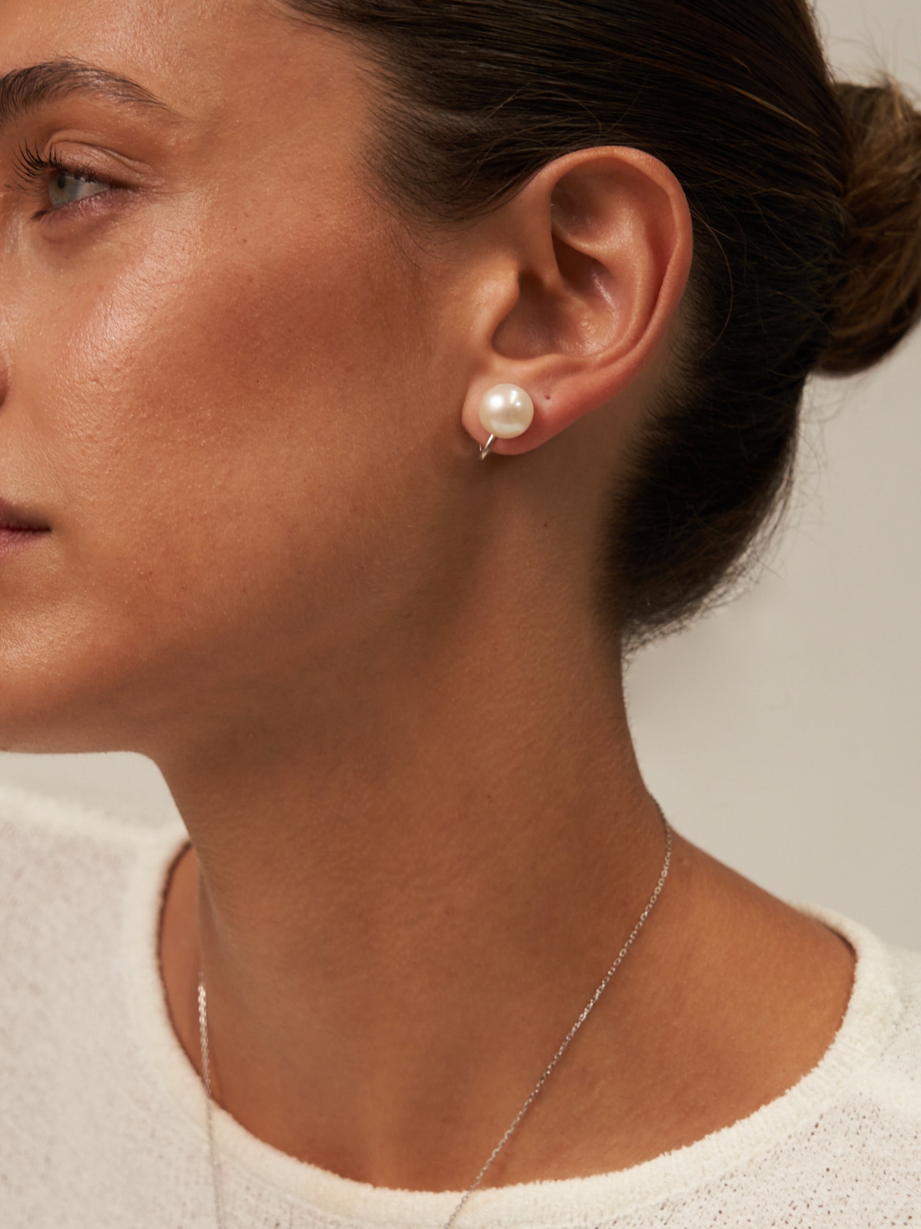 Large White Pearl clip on stud earrings