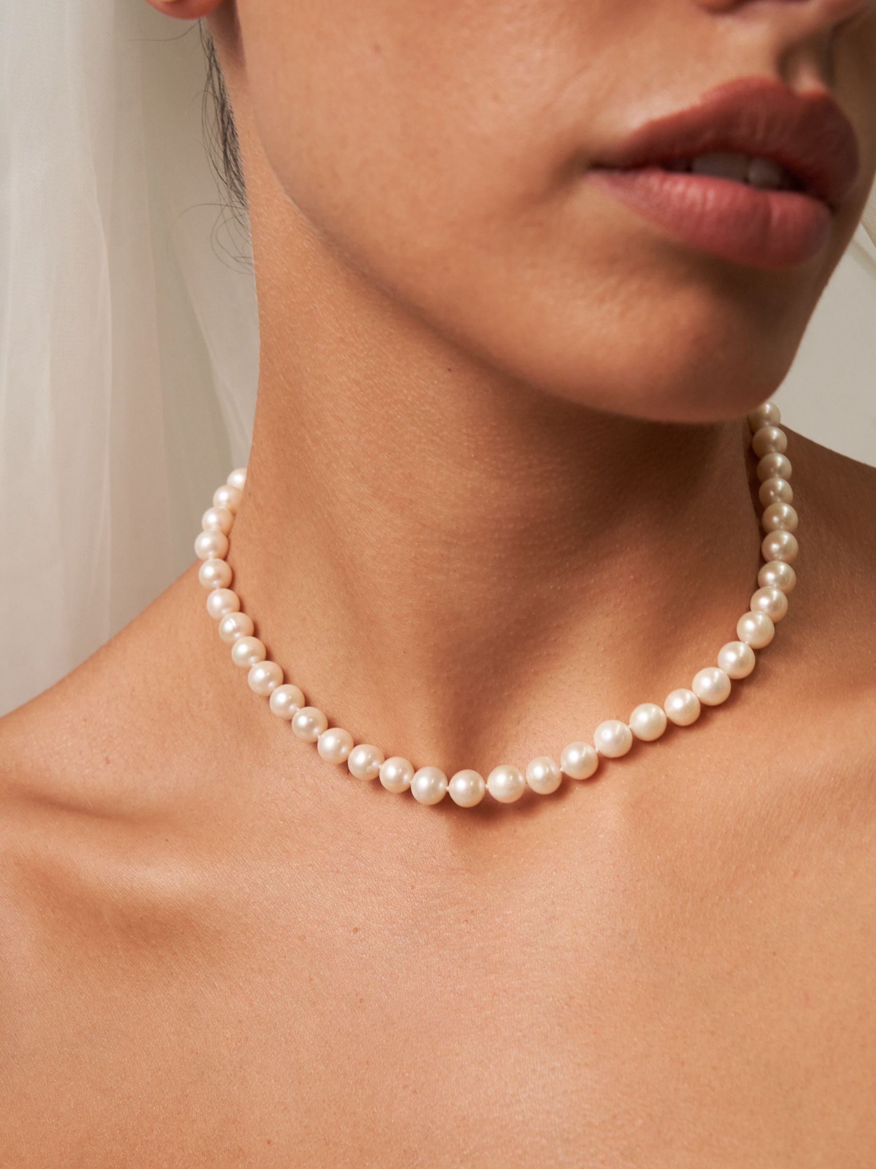 Round Pearl Strand Choker Necklace