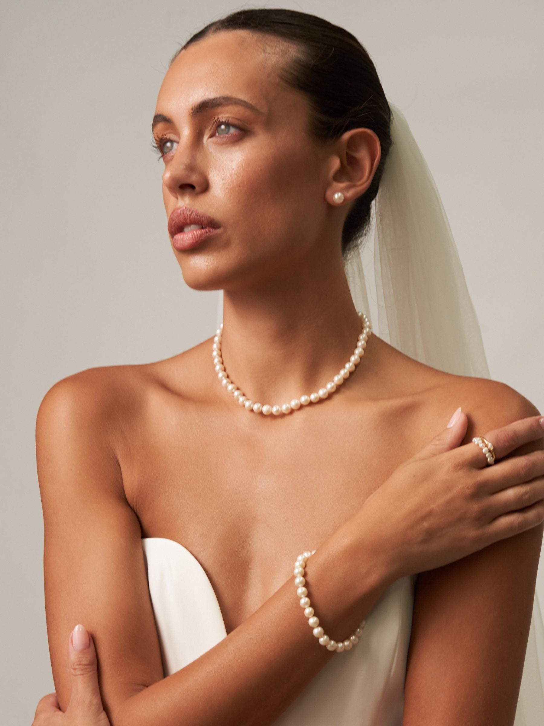 Round Pearl Strand Choker Necklace