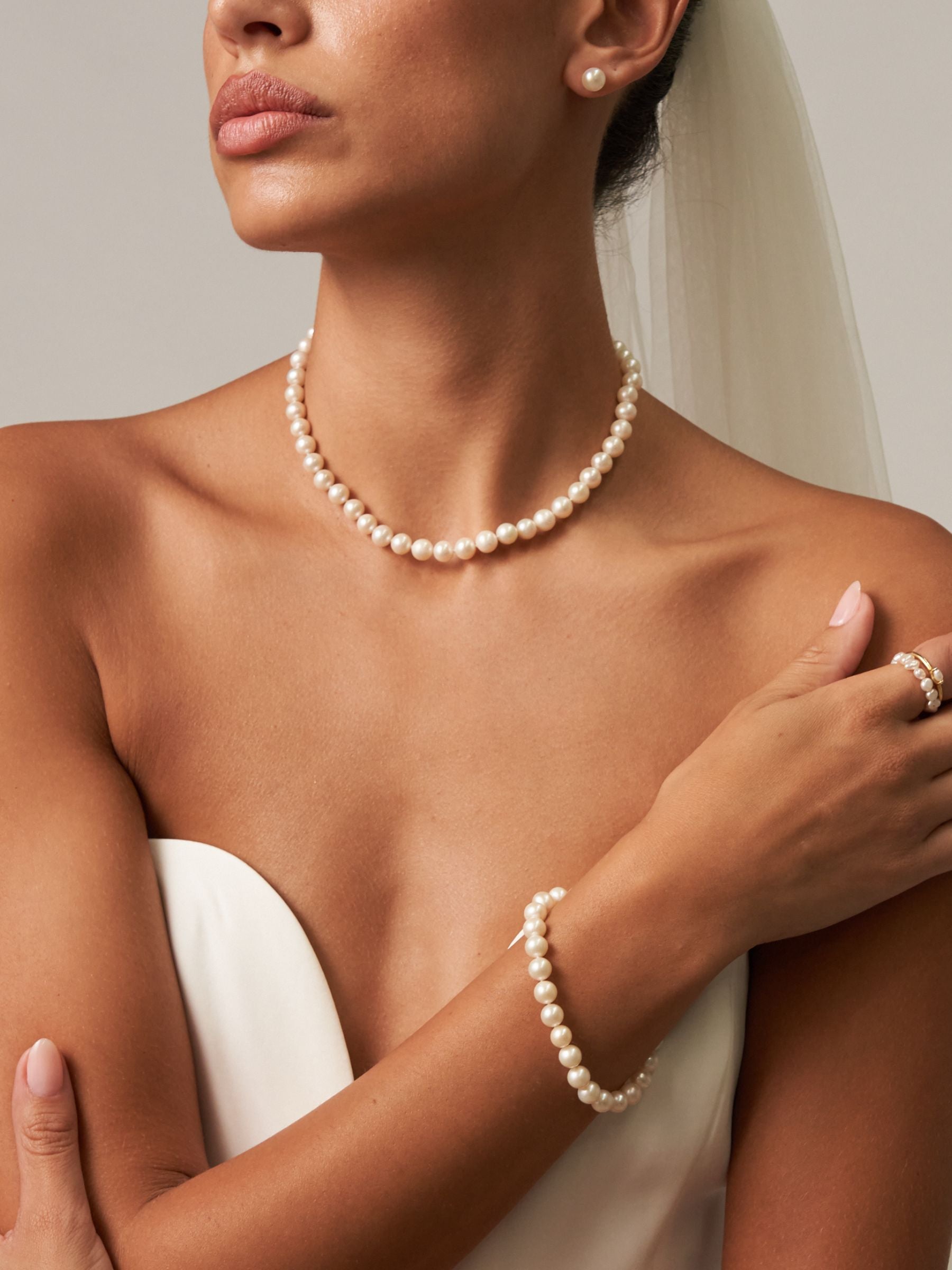 Round Pearl Strand Choker Necklace
