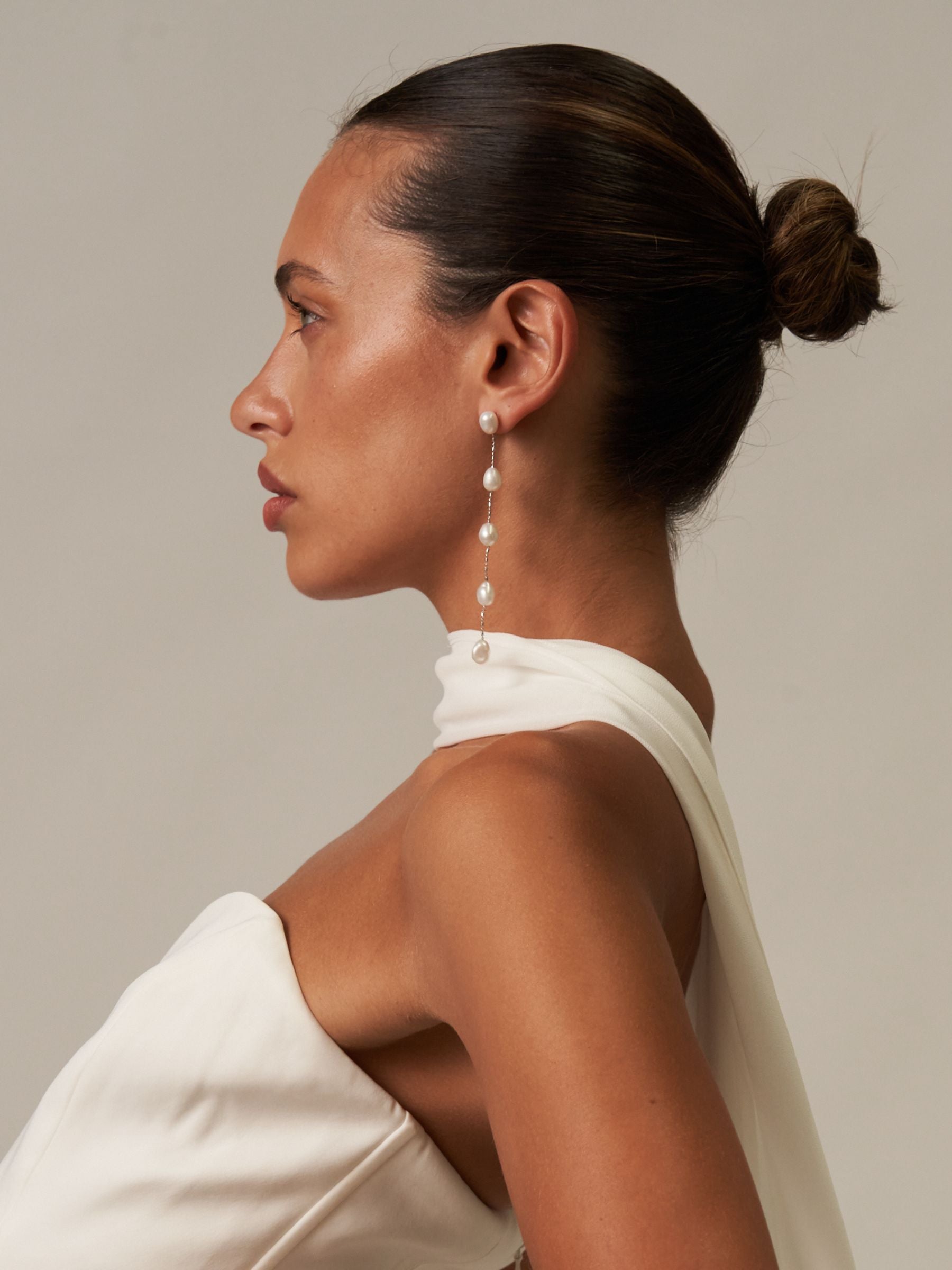 Five Pearl Large Drop Dangle Earrings