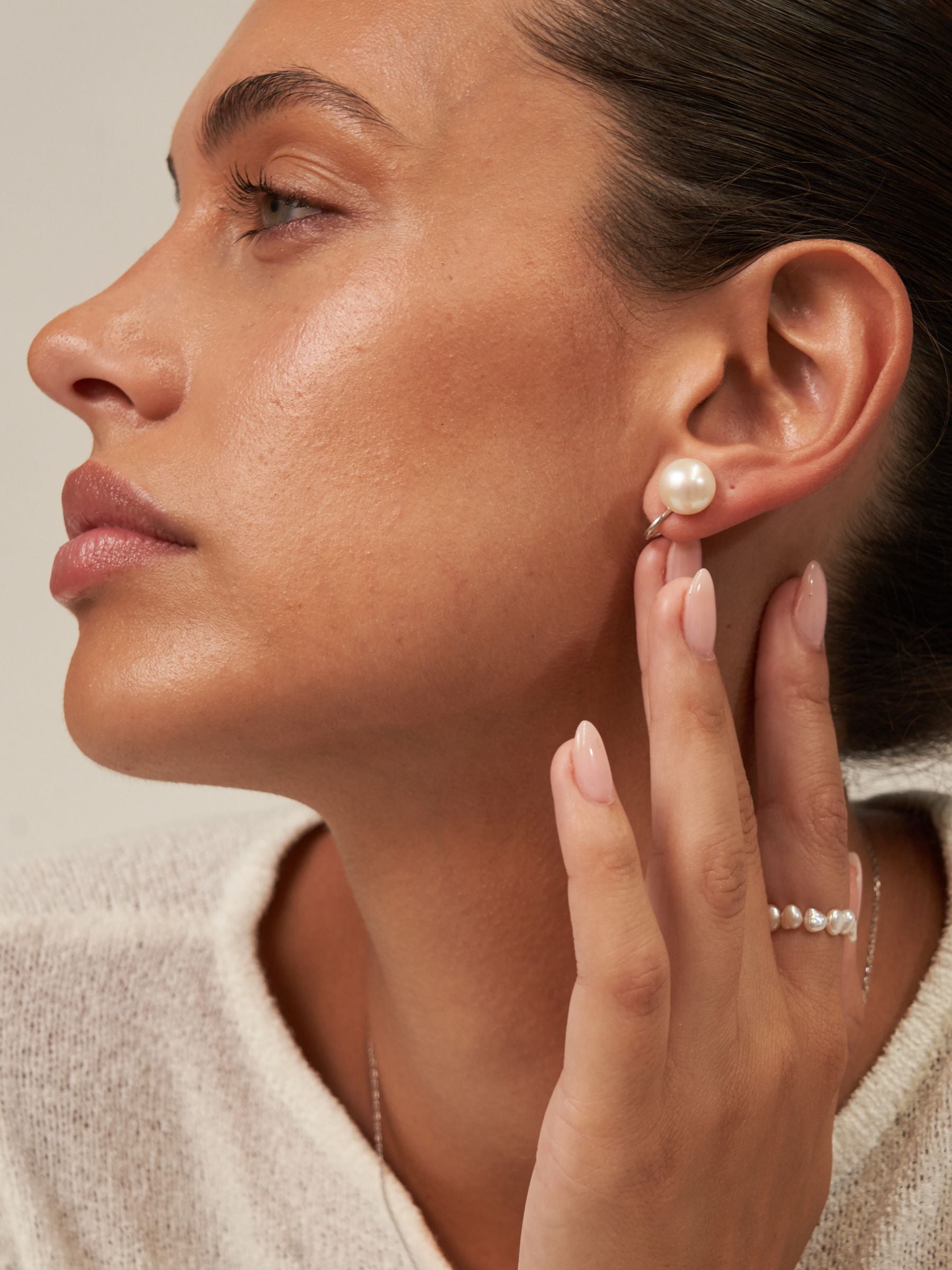 Large White Pearl clip on stud earrings