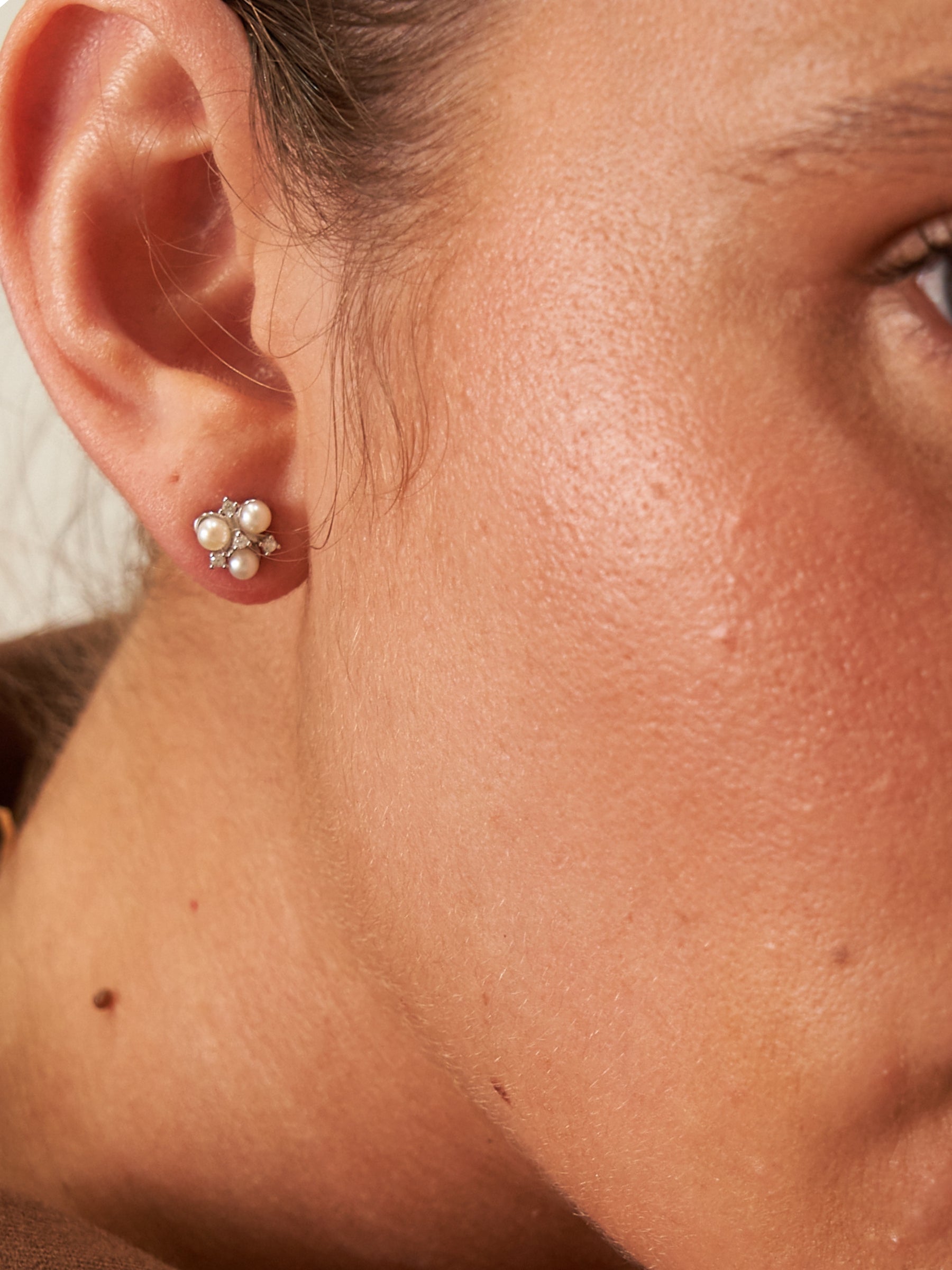 Three Pearl Stud Earrings