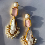 Pink Glass Large Pearl Drop earrings