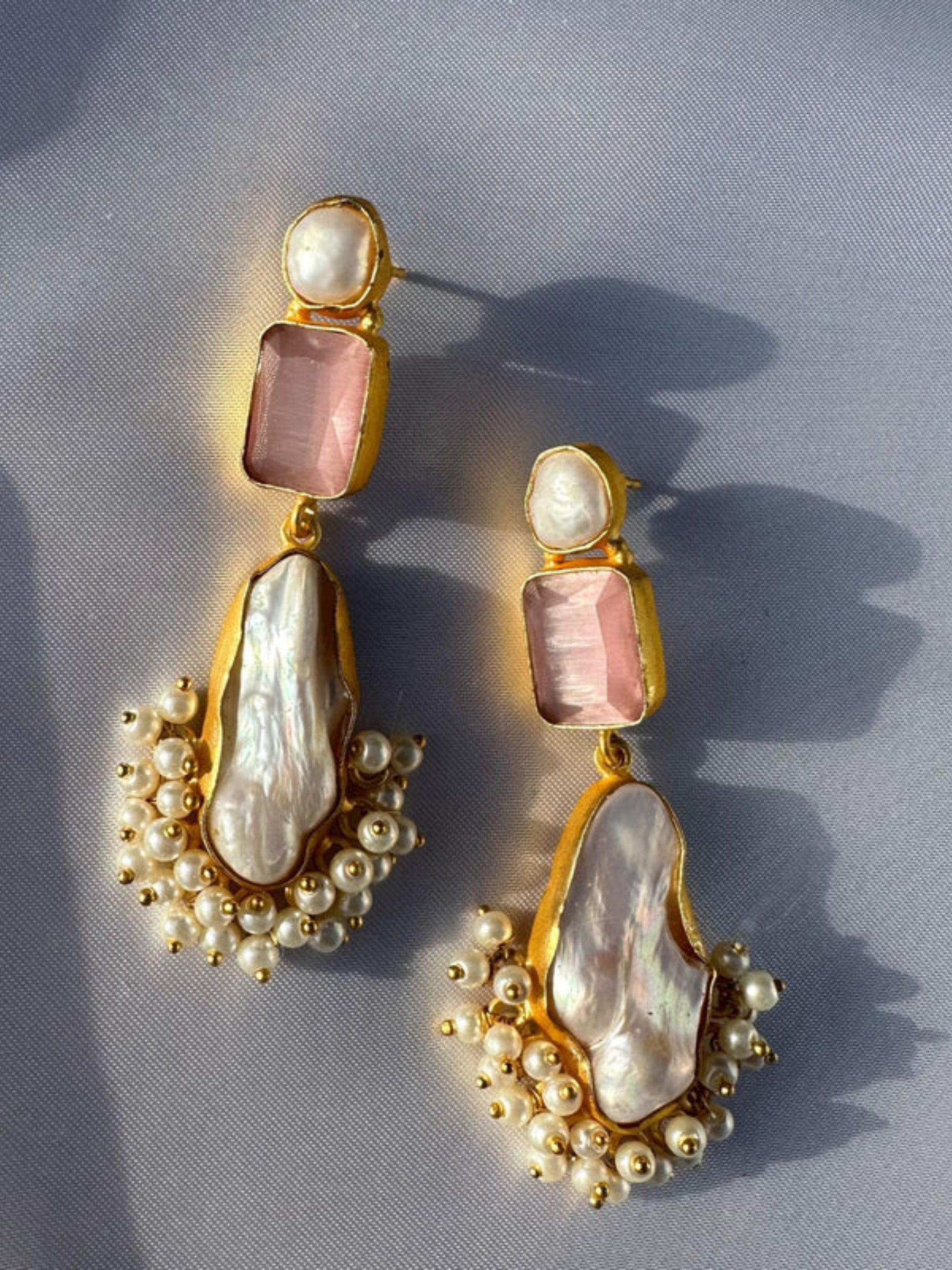 Pink Glass Large Pearl Drop earrings