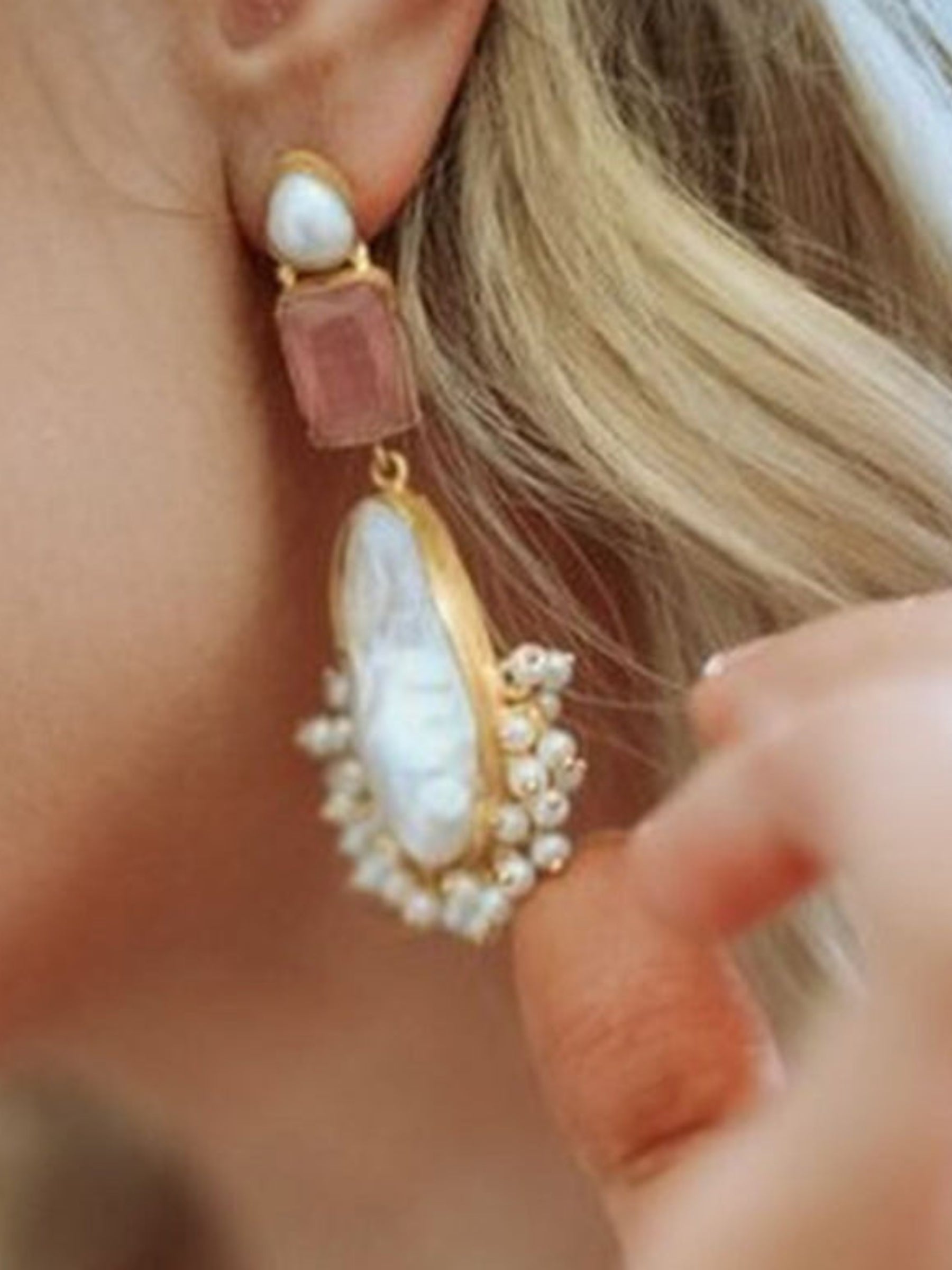 Pink Glass Large Pearl Drop earrings