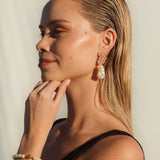 Pink Glass Cluster Earrings with large pearl