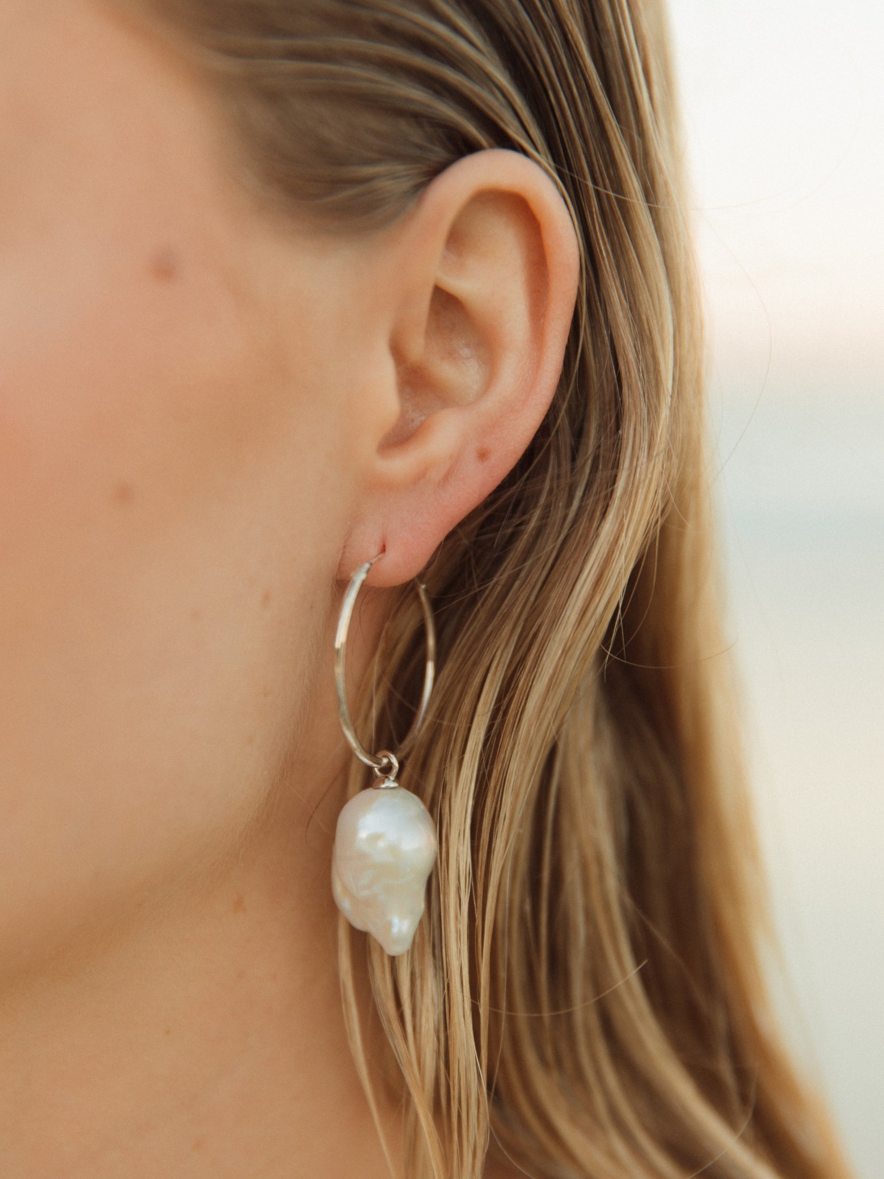 Large Fireball Baroque Pearl Hoop Earrings
