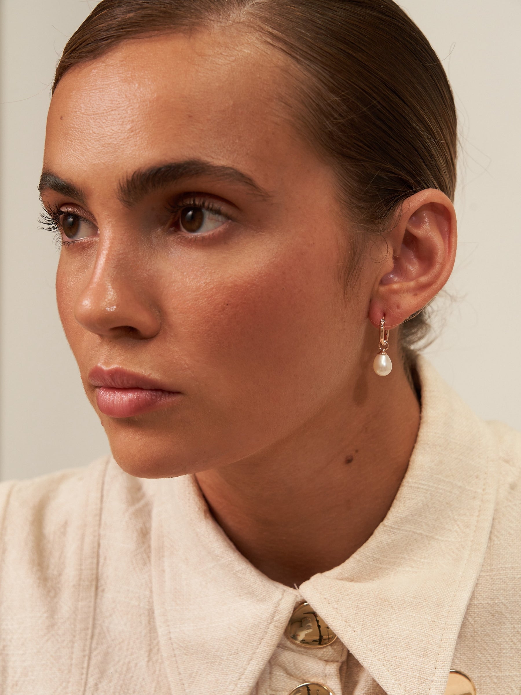 Small Rose Gold Pearl Drop Hoop Earrings
