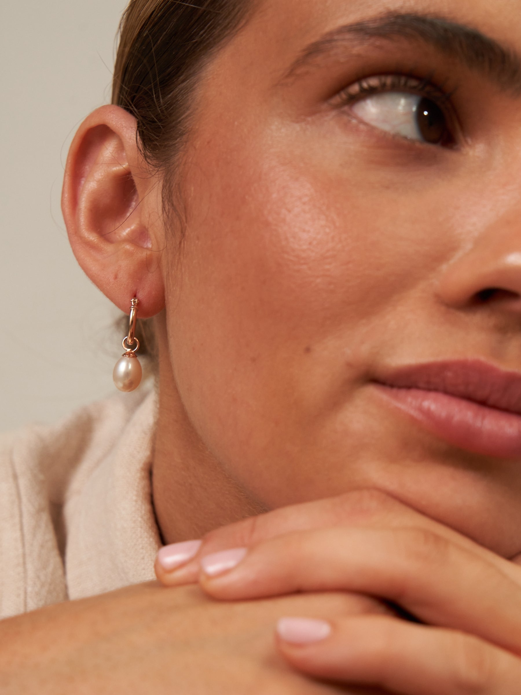 Small Rose Gold Pearl Drop Hoop Earrings