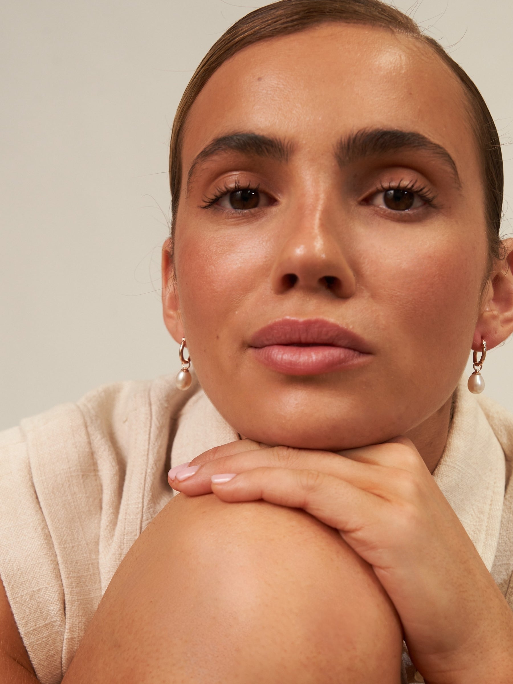 Small Rose Gold Pearl Drop Hoop Earrings