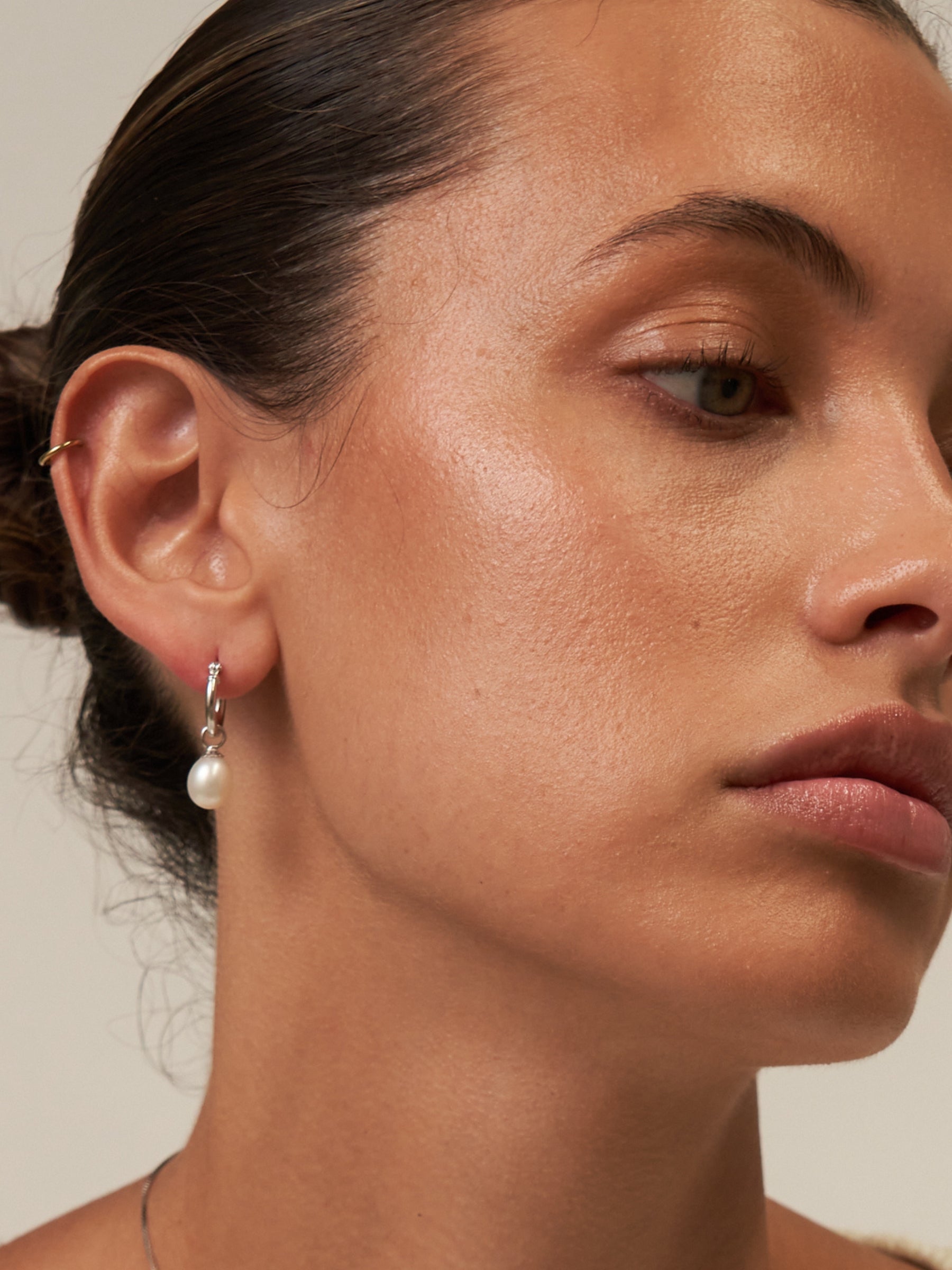 Small Pearl Hoop Earrings Silver