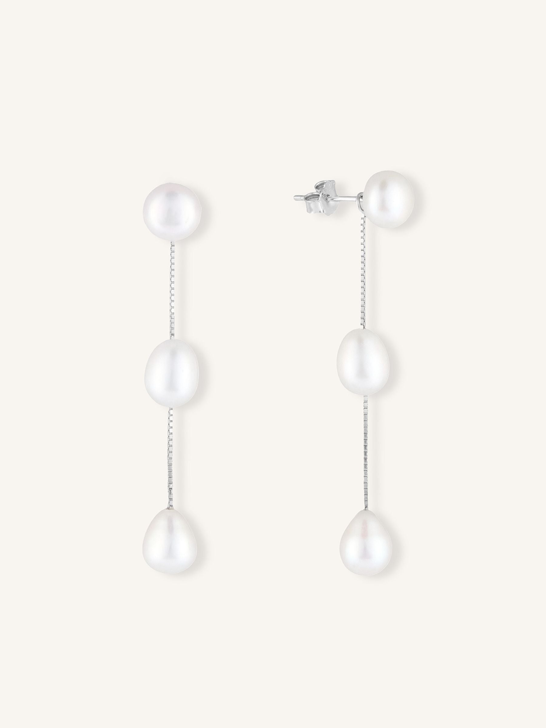Three Pearl Drop Earrings
