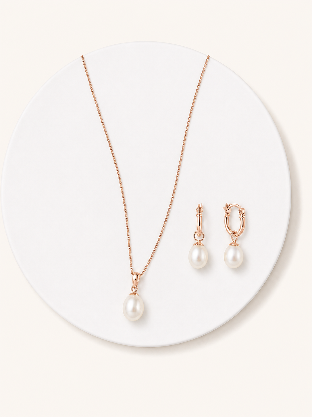 Rose Gold Pearl Necklace and Earrings set