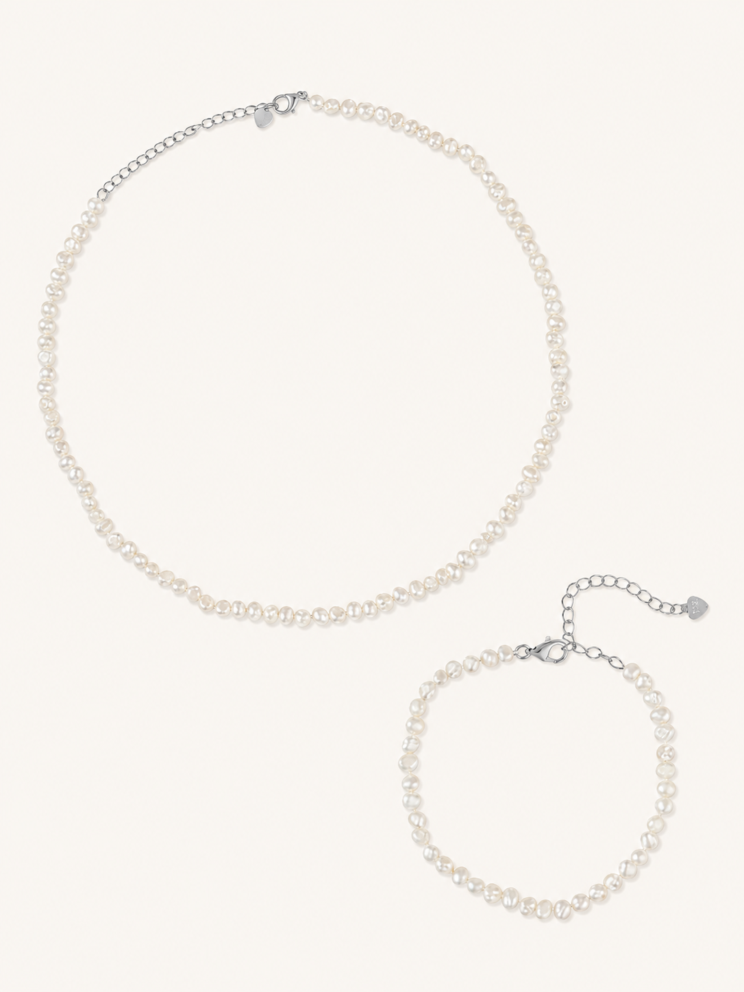 The Brixton set baroque pearl necklace and bracelet in silver