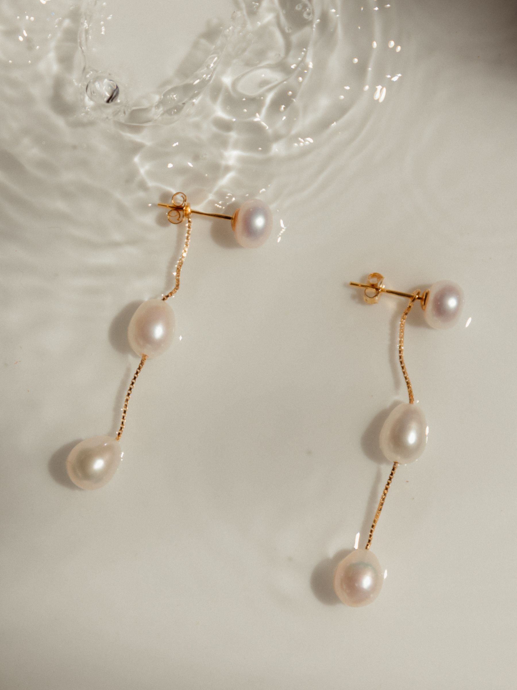 Three Pearl Drop Earrings