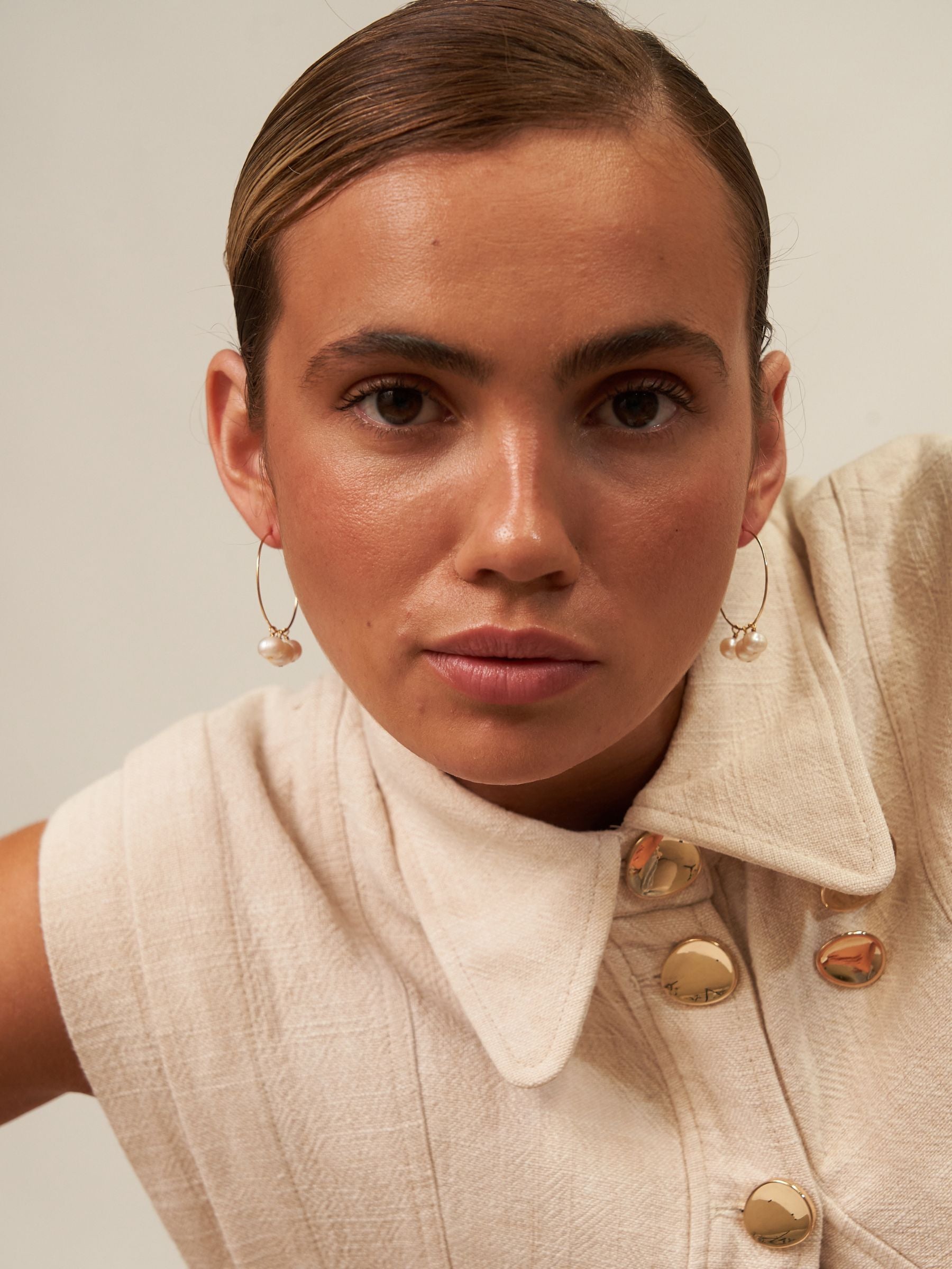 Three Pearl Hoop Earrings