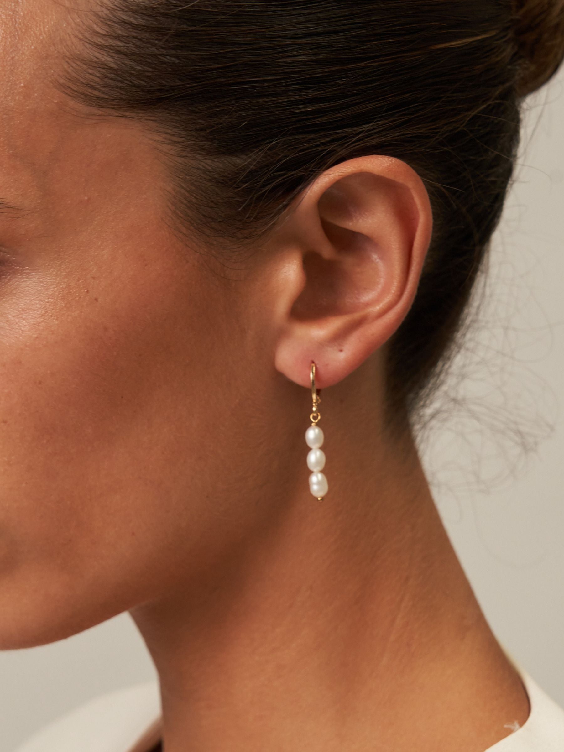 Three Pearl Small Gold Hoop Earrings