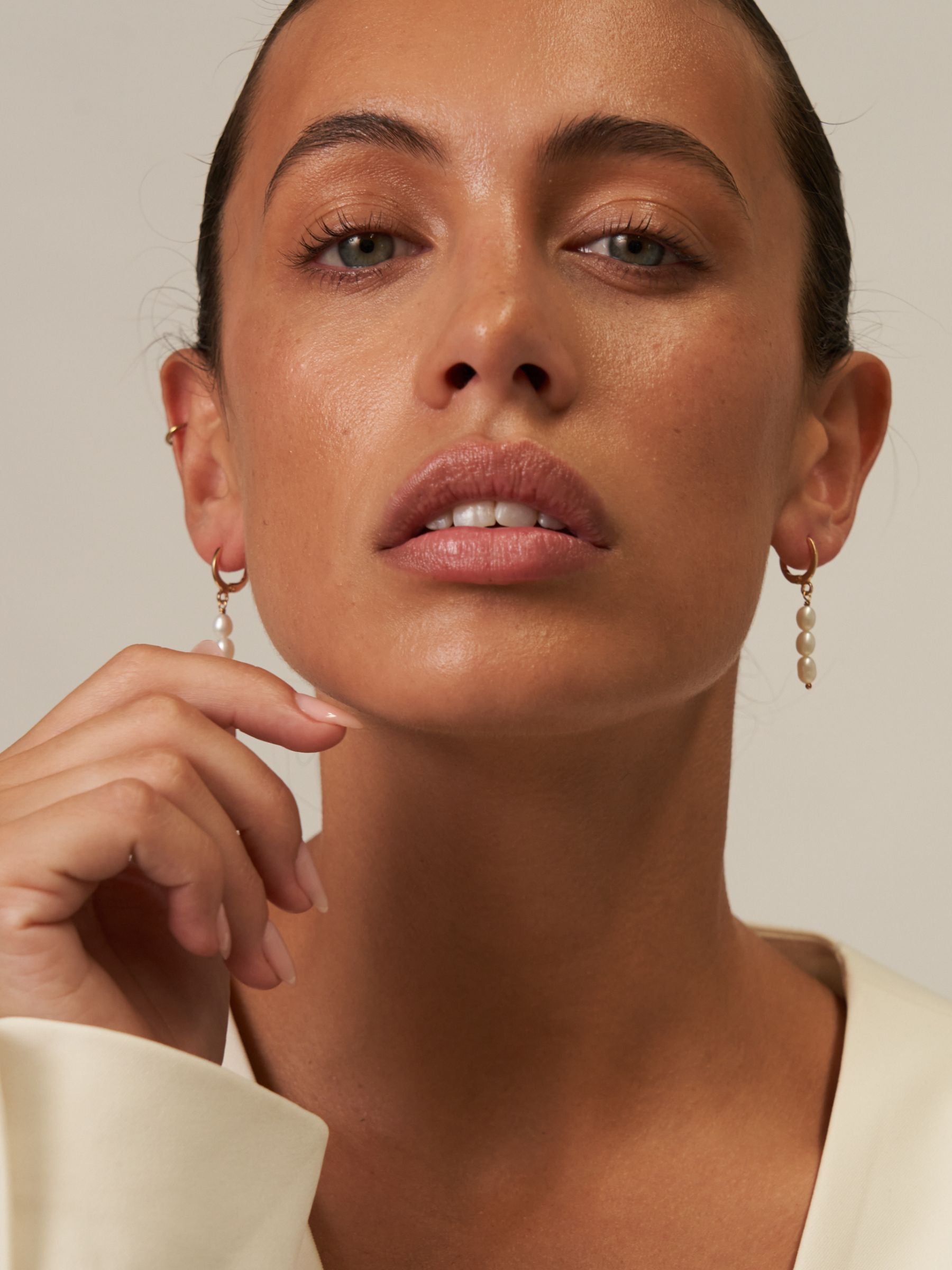 Three Pearl Small Gold Hoop Earrings