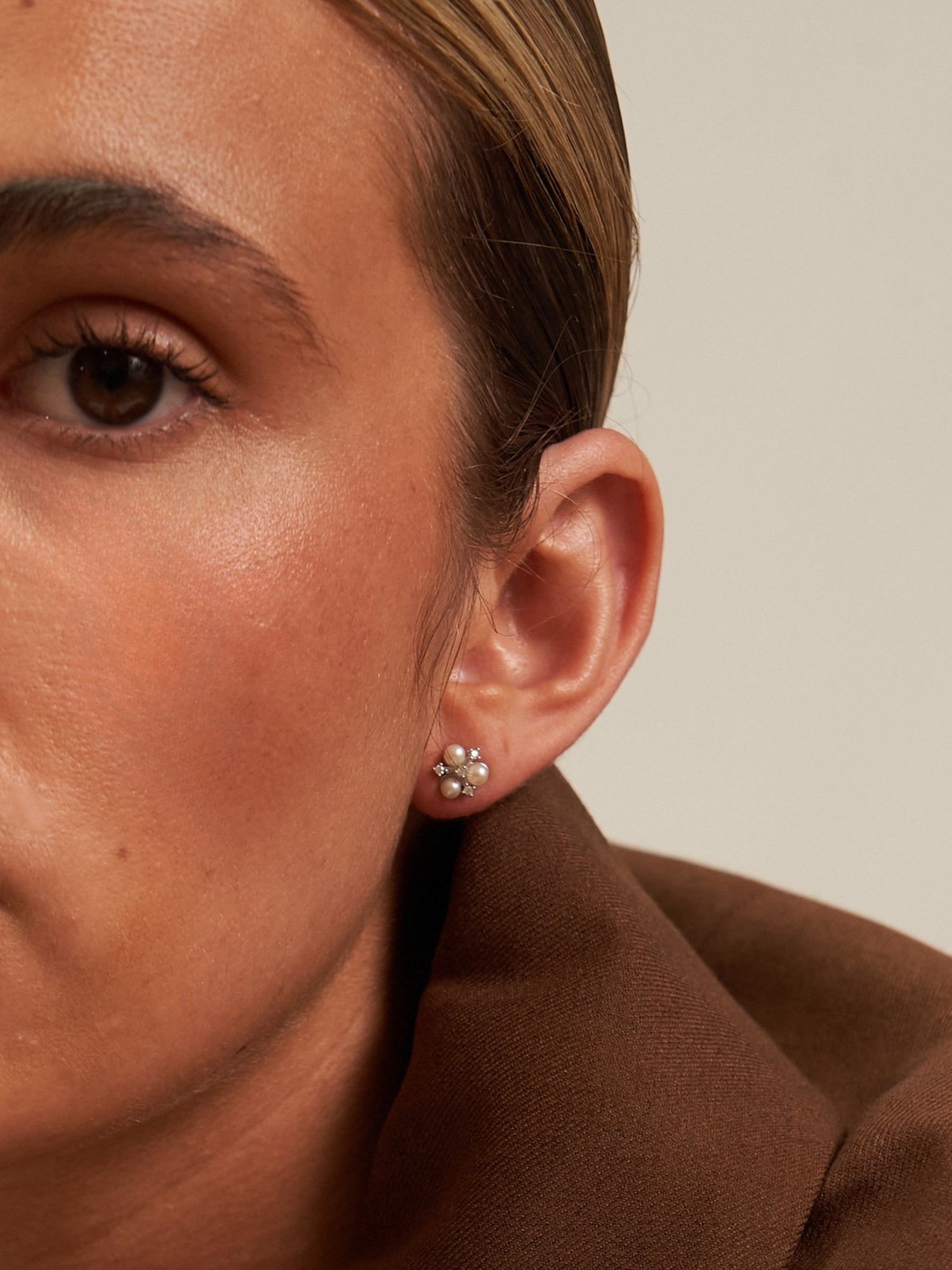Three Pearl Stud Earrings