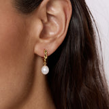 Pearl Drop Twisted Gold Hoop Earrings