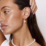 Pearl Drop Twisted Gold Hoop Earrings