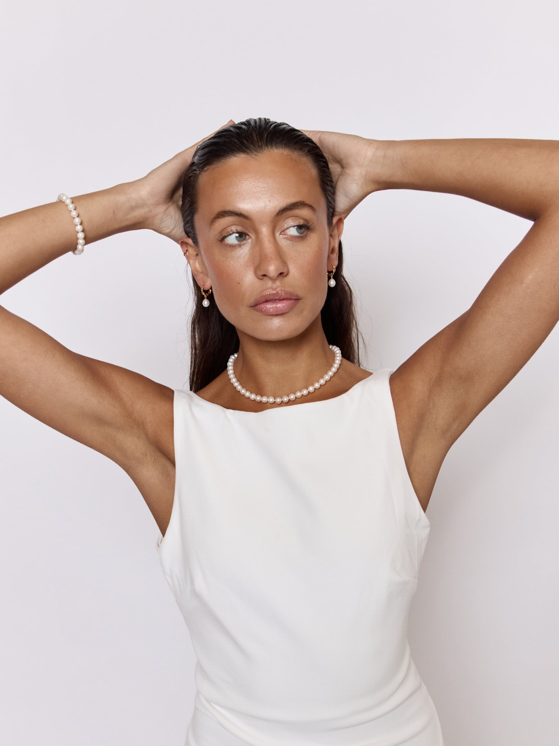 Pearl Drop Twisted Gold Hoop Earrings