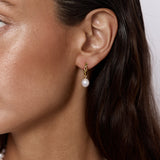Pearl Drop Twisted Gold Hoop Earrings